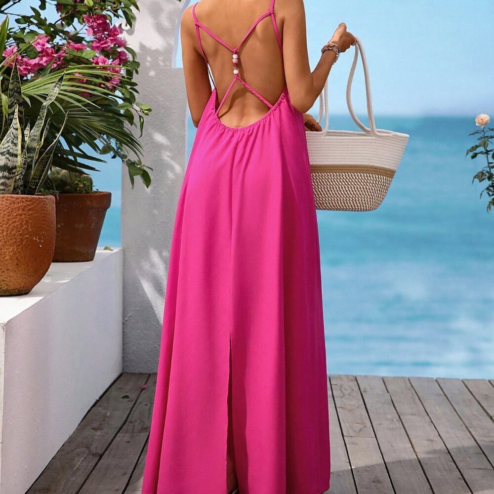Hot Pink Boho Sexy Women's summer maxi Dress